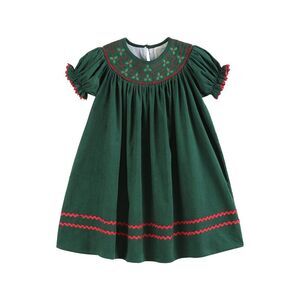 Lil Cactus Girls  Smocked Bishop Dress, Green